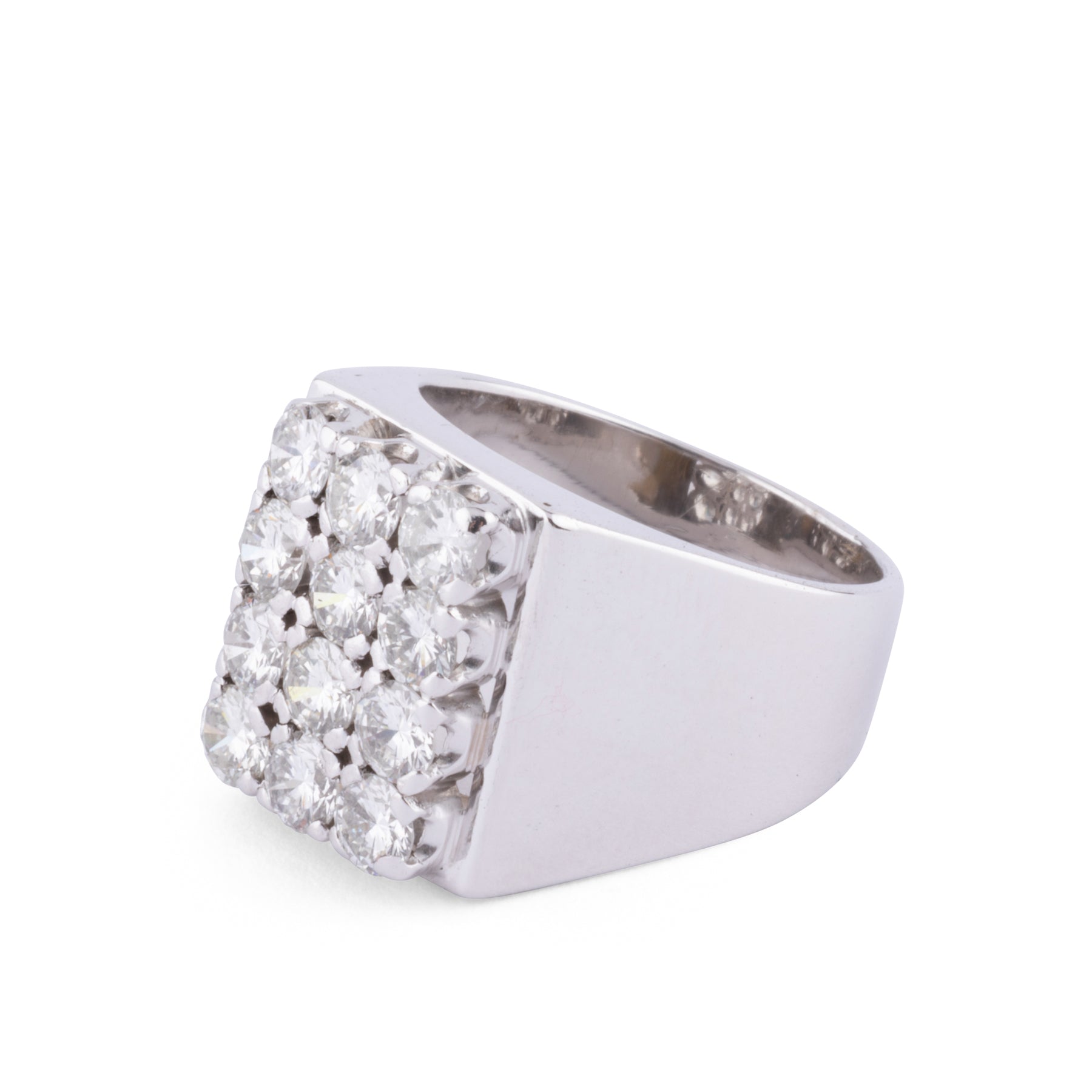 Bague chevalière en or gris et diamant