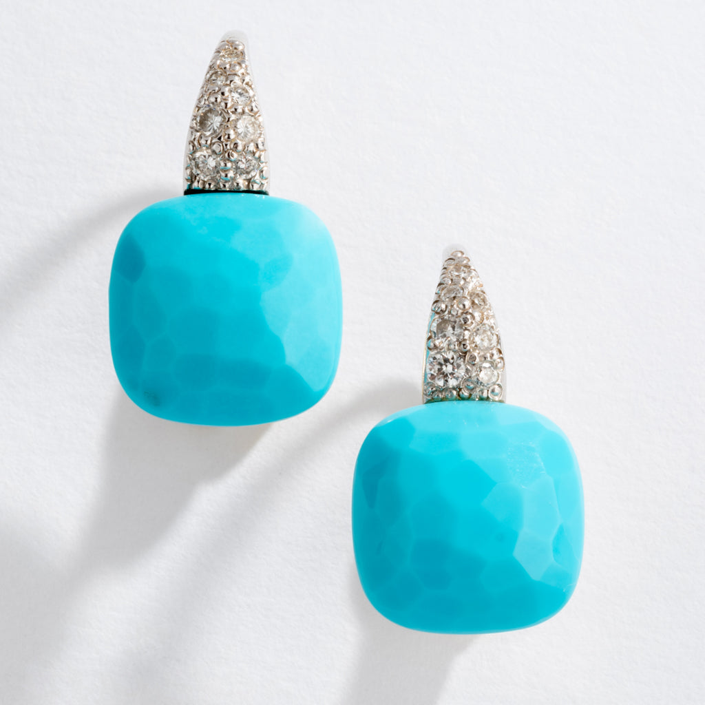 Boucles d'oreilles Pomellato modèle Capri en or gris et turquoise