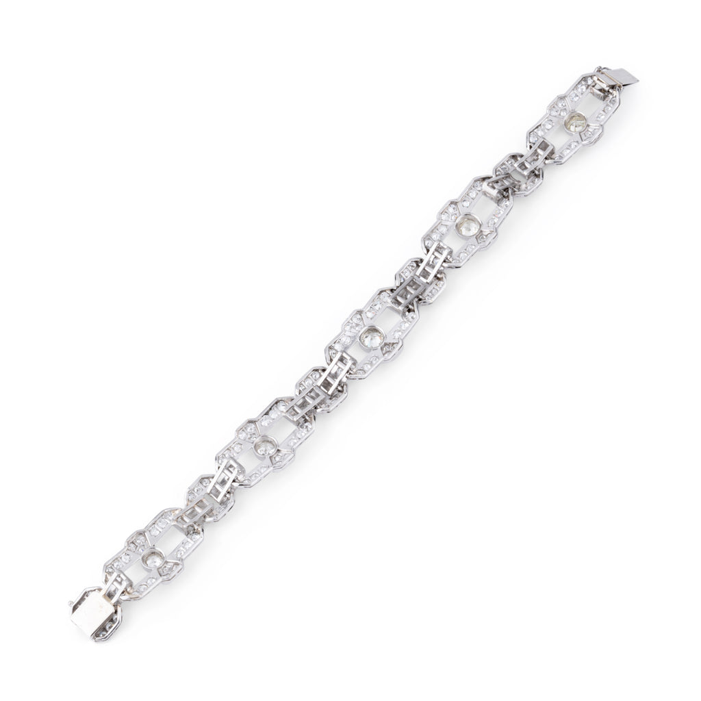 Bracelet Art Déco en platine et diamants à motifs géométriques