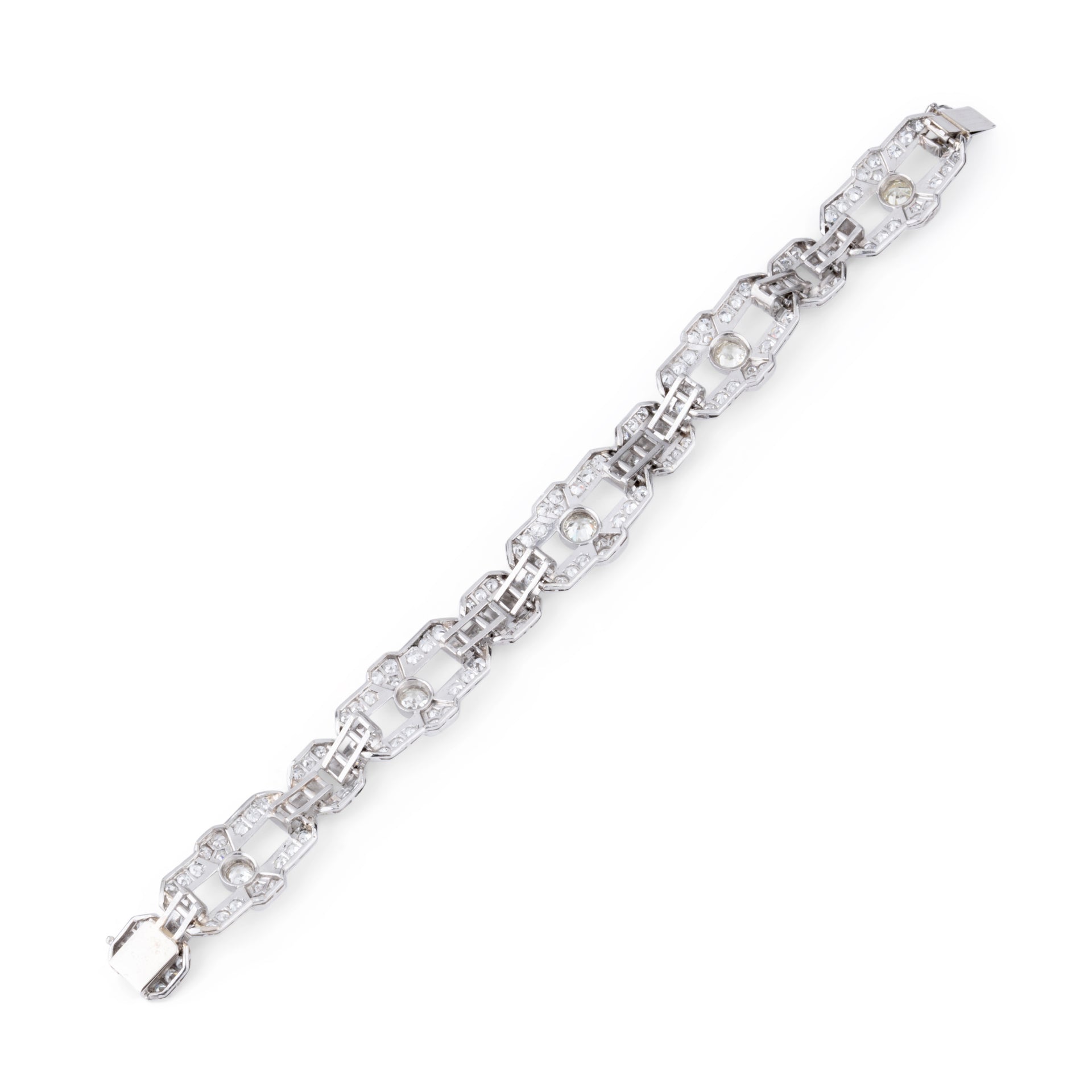 Bracelet Art Déco en platine et diamants à motifs géométriques