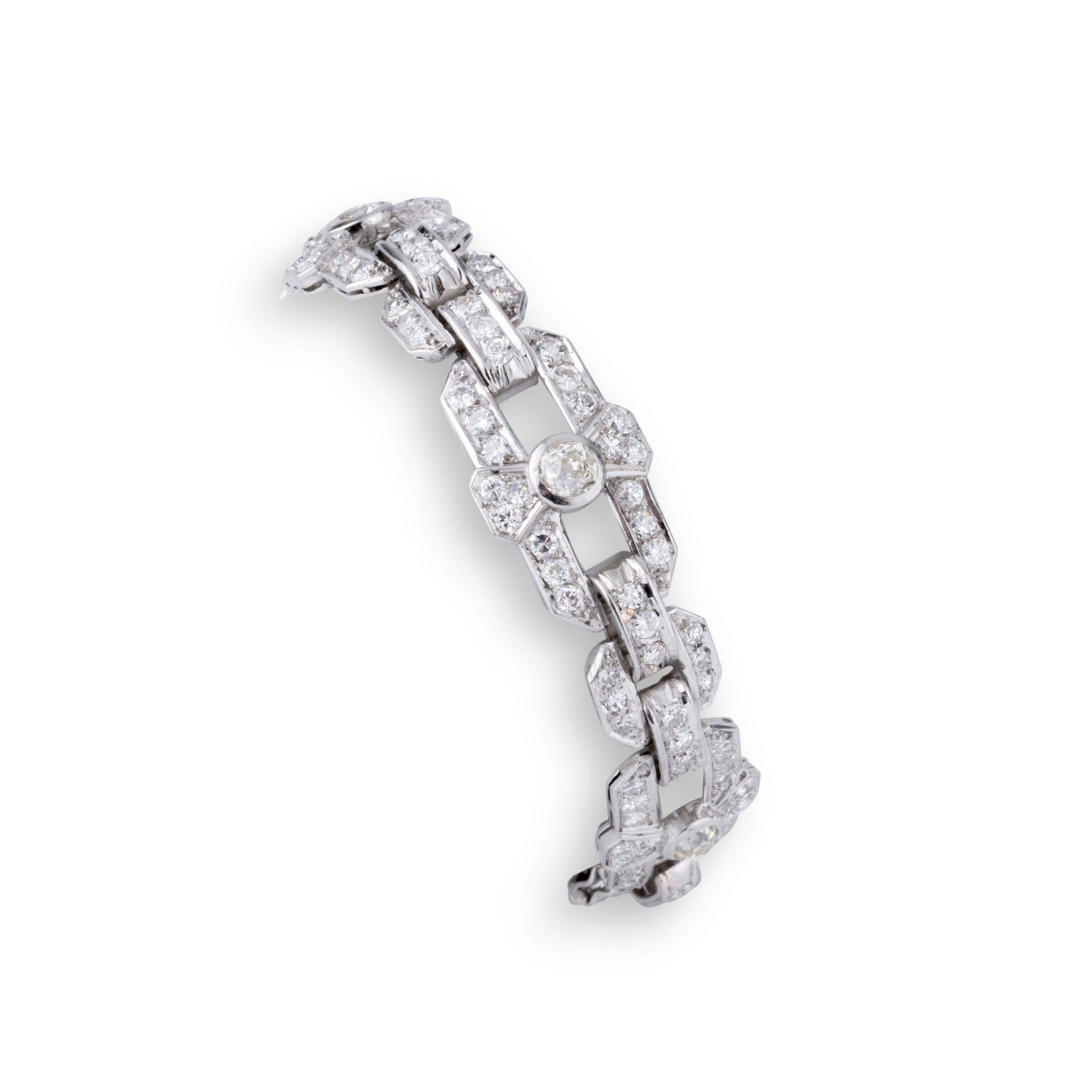 Bracelet Art Déco en platine et diamants à motifs géométriques