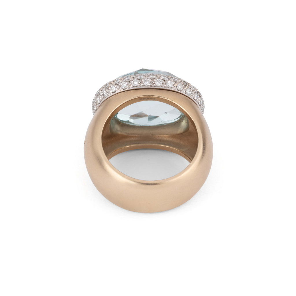 Bague or rose sablé signée de la maison italienne Pomellato ornée d'une aigue marine