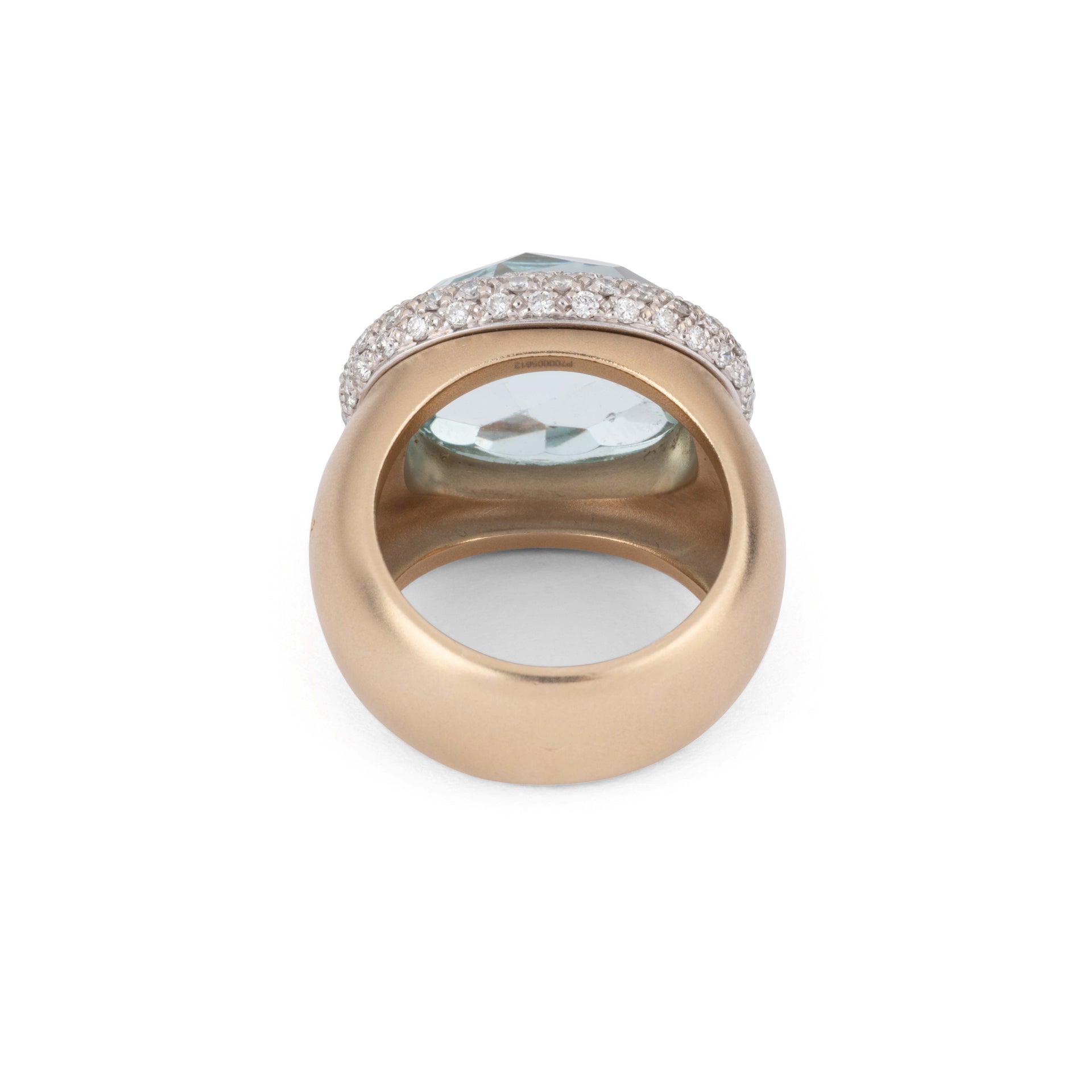 Bague or rose sablé signée de la maison italienne Pomellato ornée d'une aigue marine