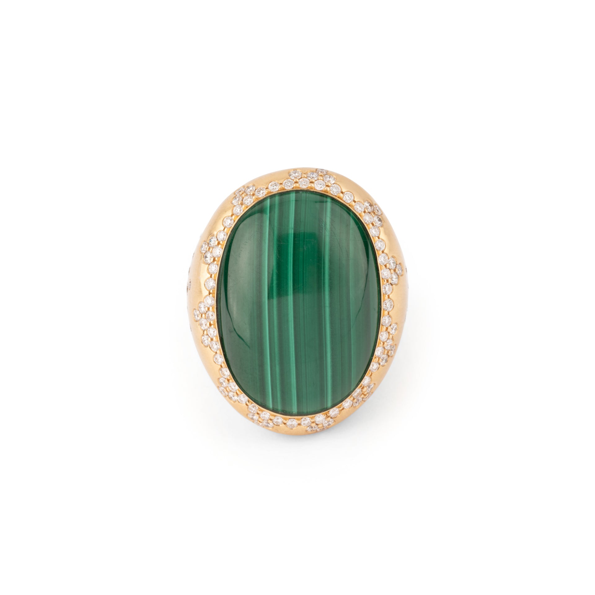Bague or jaune brossée ornée d'une malachite