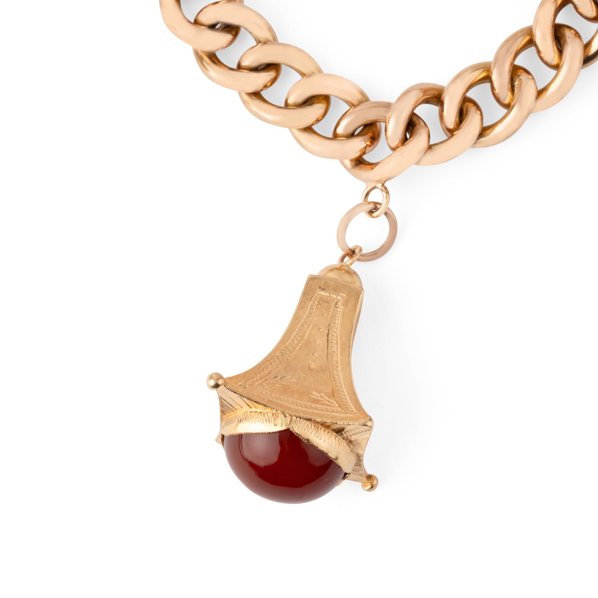 Bracelet or rose 18k,maillon gourmette orné de 4 breloques