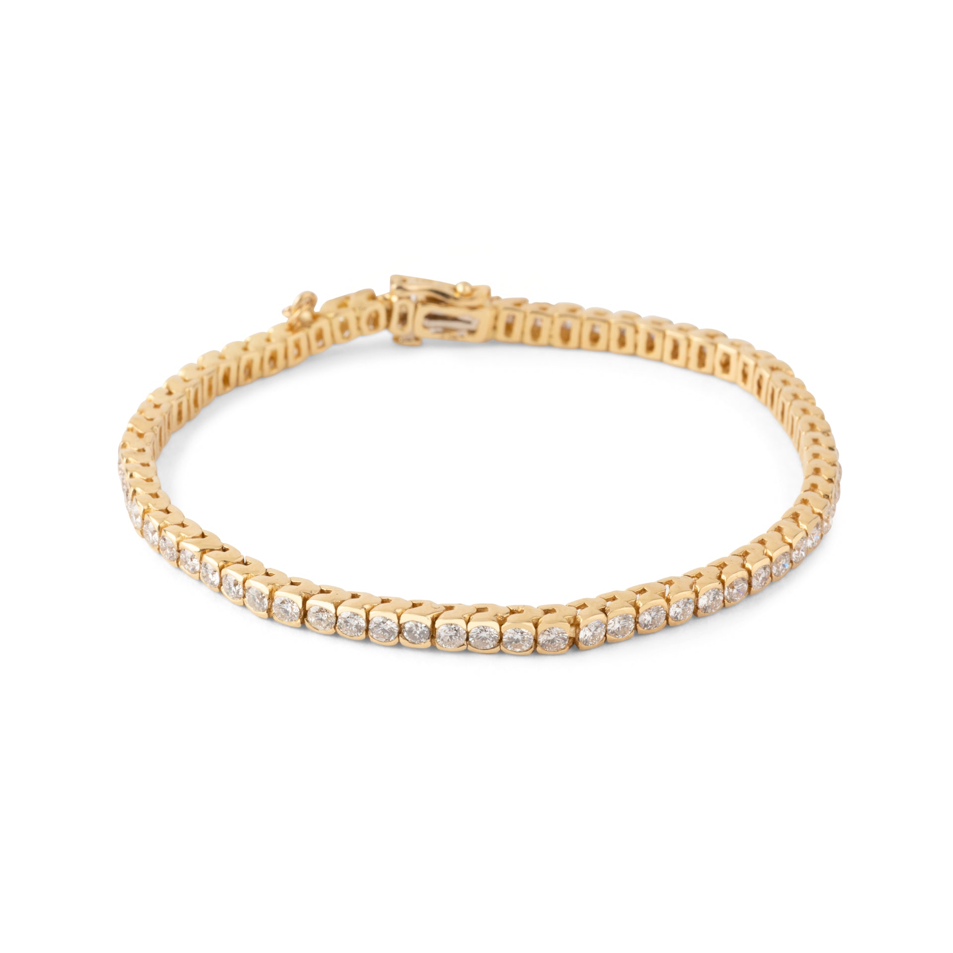 Bracelet riviere en diamant, sur or jaune en serti semi-clos