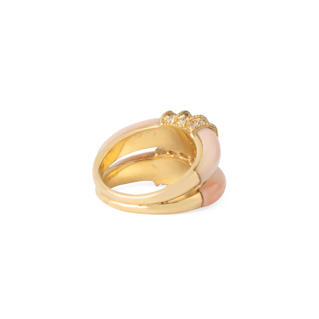 Bague double anneaux en corail peau d'ange sur or jaune