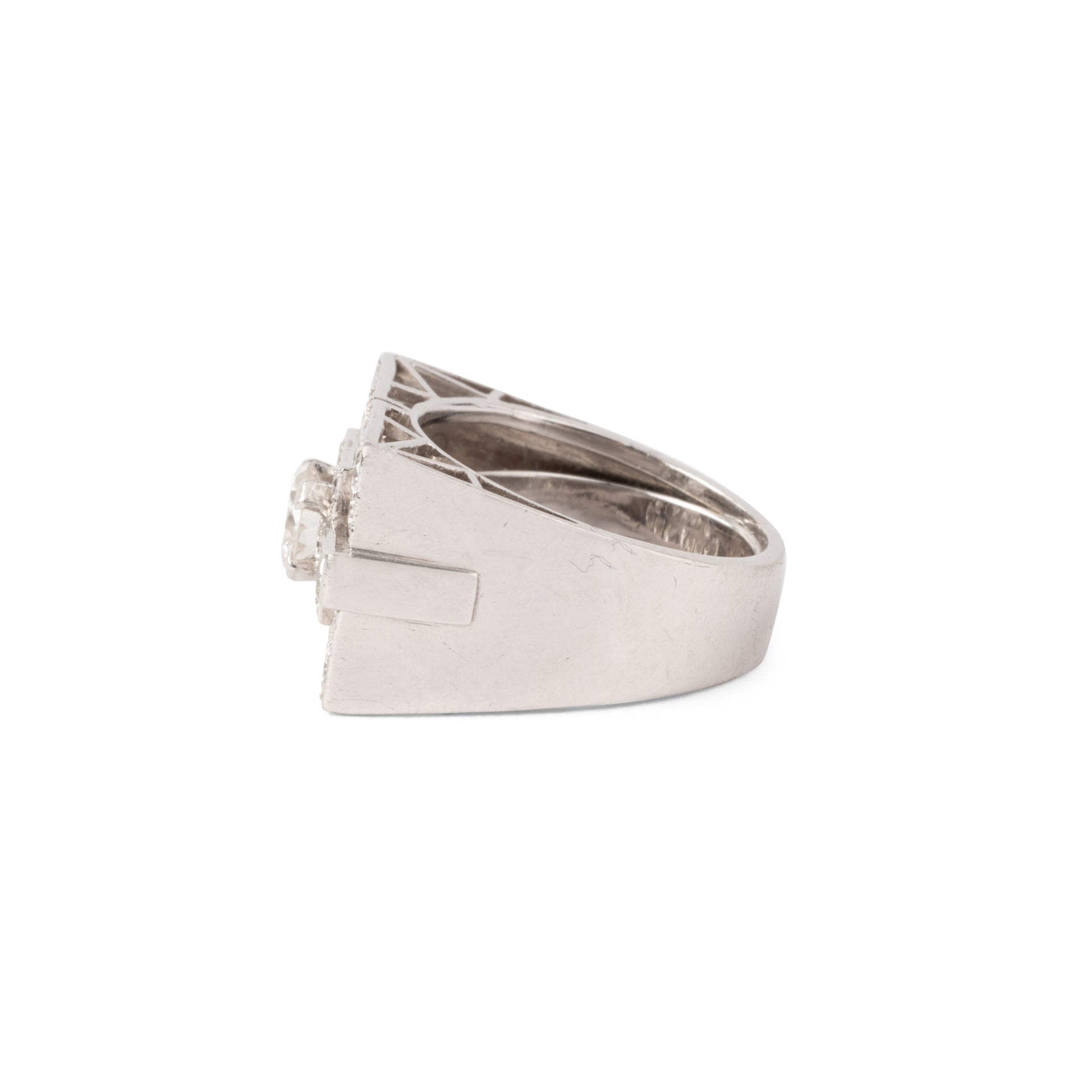 Bague rectangulaire en platine et or