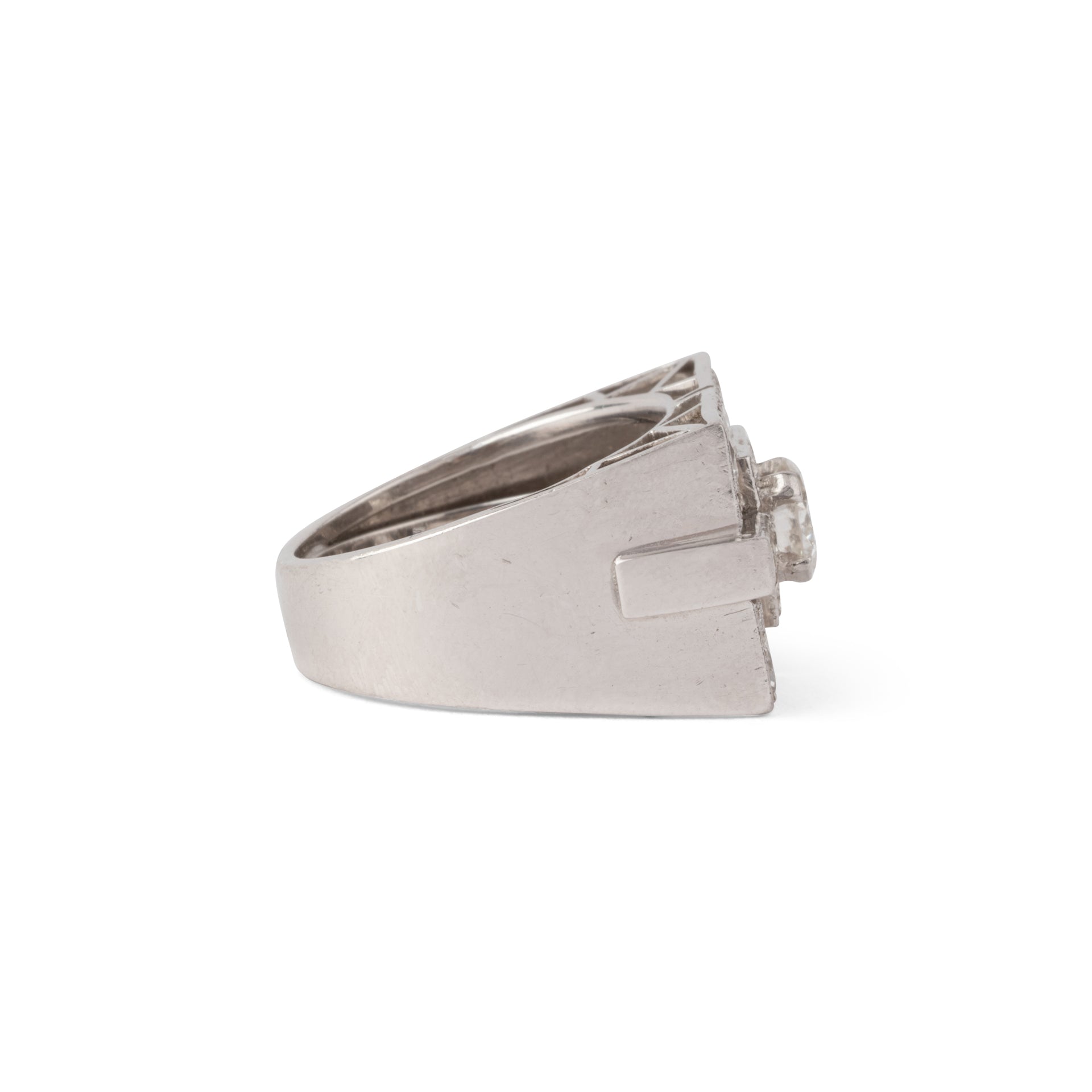 Bague rectangulaire en platine et or