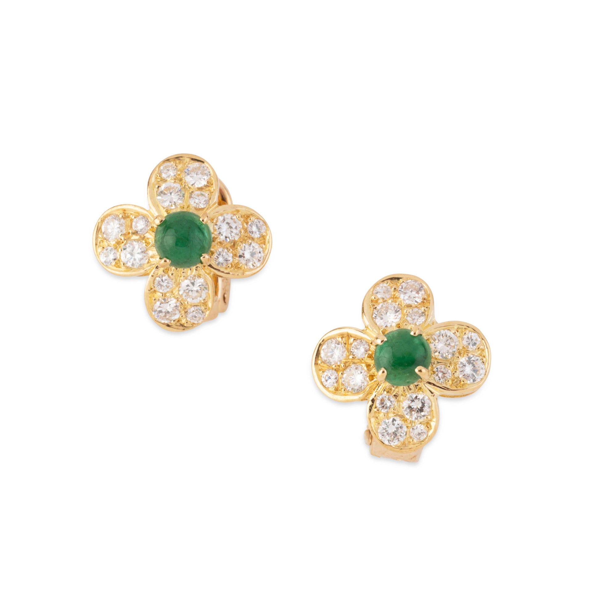 Boucles d'oreilles "Fleurette" Van Clef & Arpels en émeraude et diamants