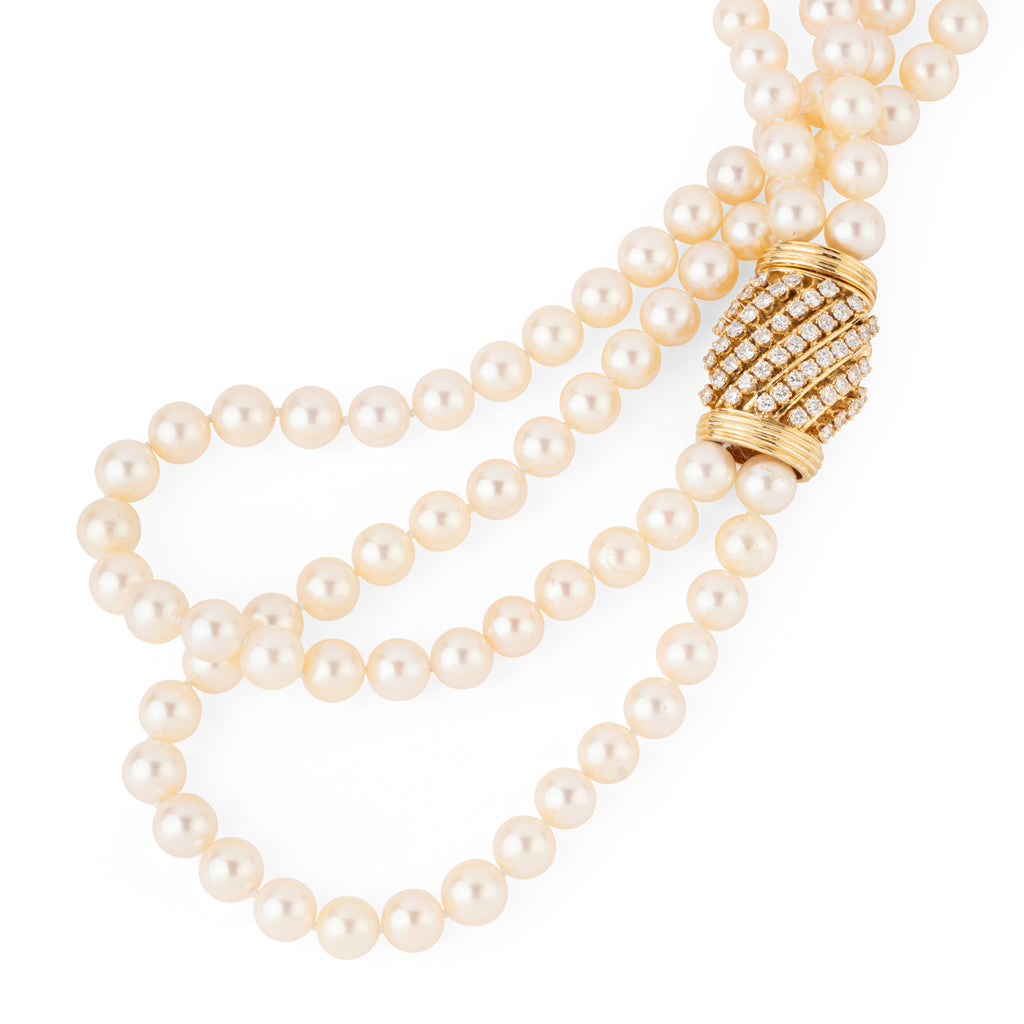 Double collier en perles de culture Akoya orné d'un fermoir or et diamant