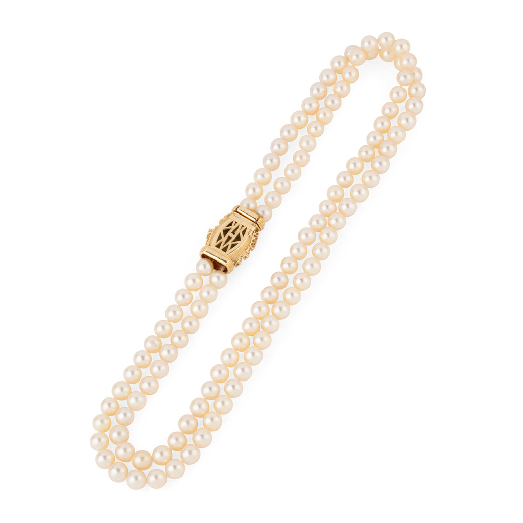 Double collier en perles de culture Akoya orné d'un fermoir or et diamant