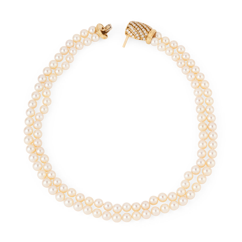 Double collier en perles de culture Akoya orné d'un fermoir or et diamant