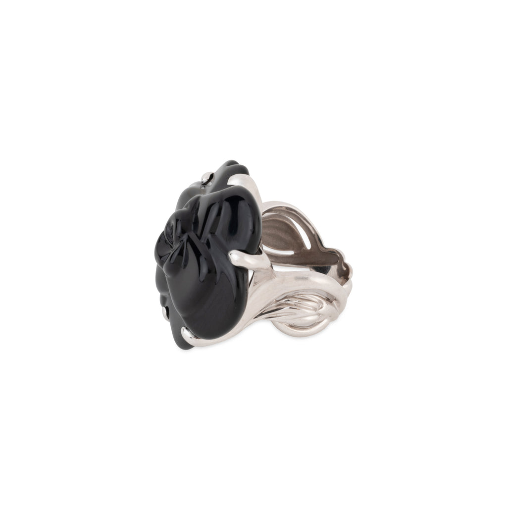 Bague Chanel or gris Camelia Onyx