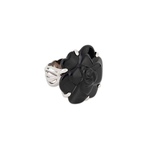 Bague Chanel or gris Camelia Onyx