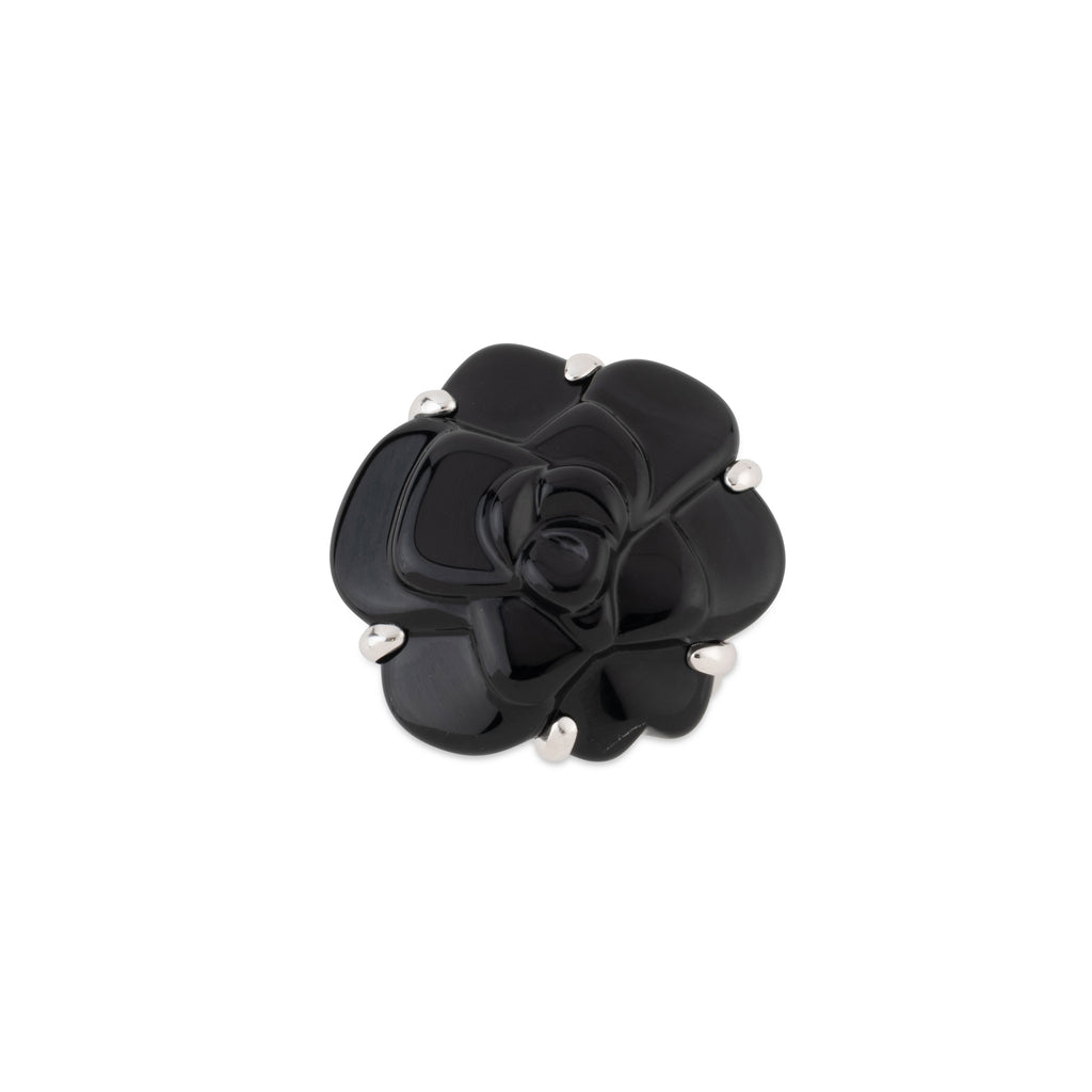 Bague Chanel or gris Camelia Onyx