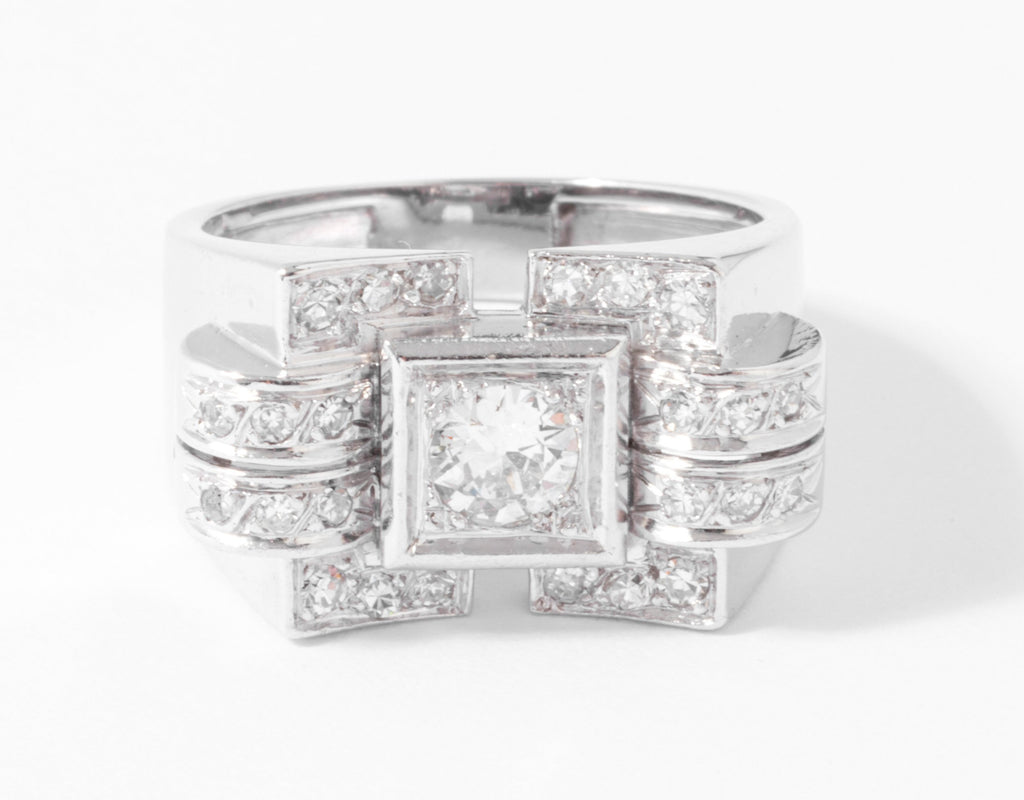 Bague tank en or gris et diamant