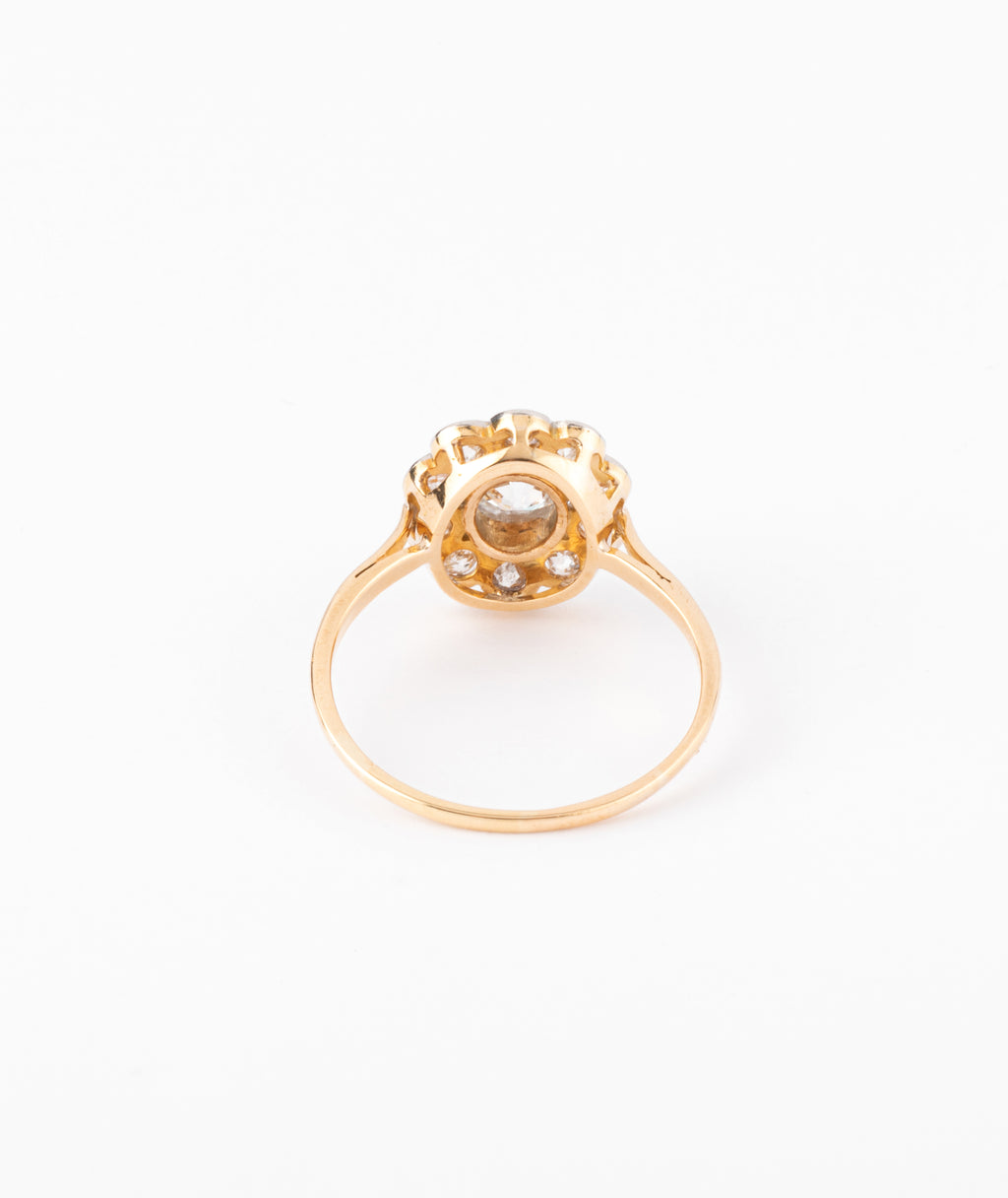 Bague marguerite ancienne en or et diamant