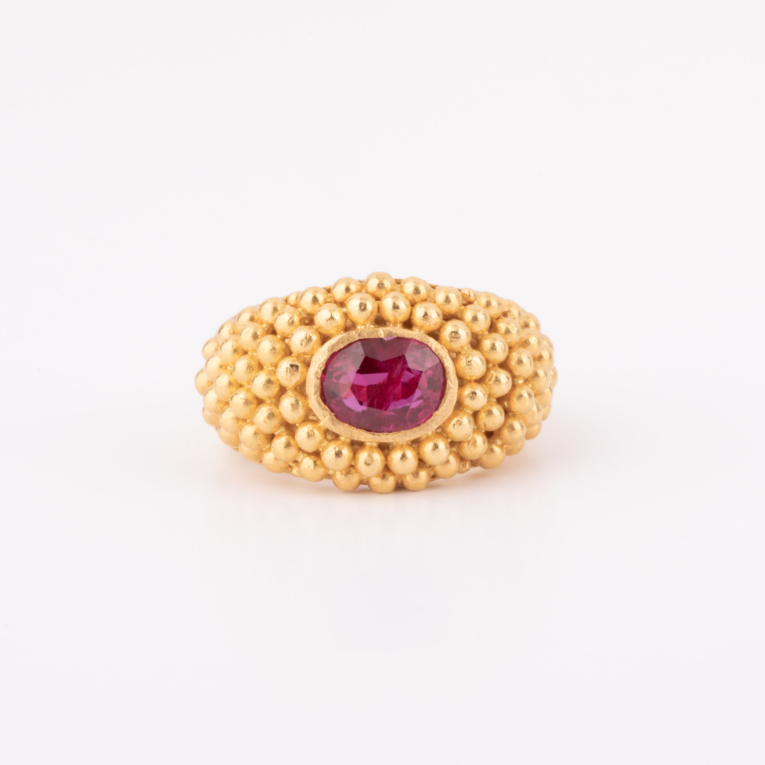 Bague étrusque or jaune Rubis