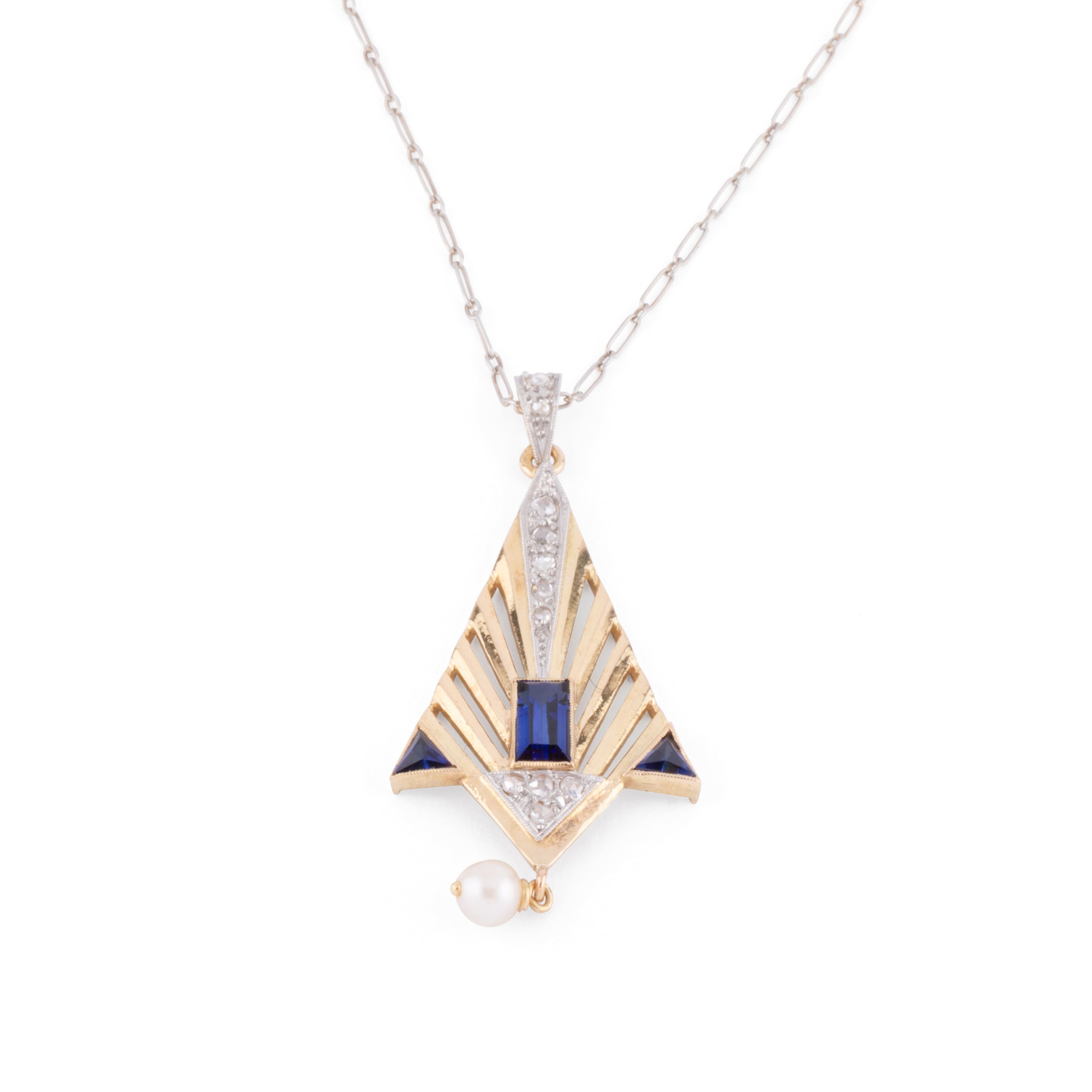 Pendentif en or et platine à décor géométrique