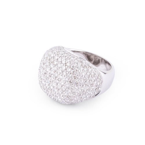 Bague boule en or gris et diamants