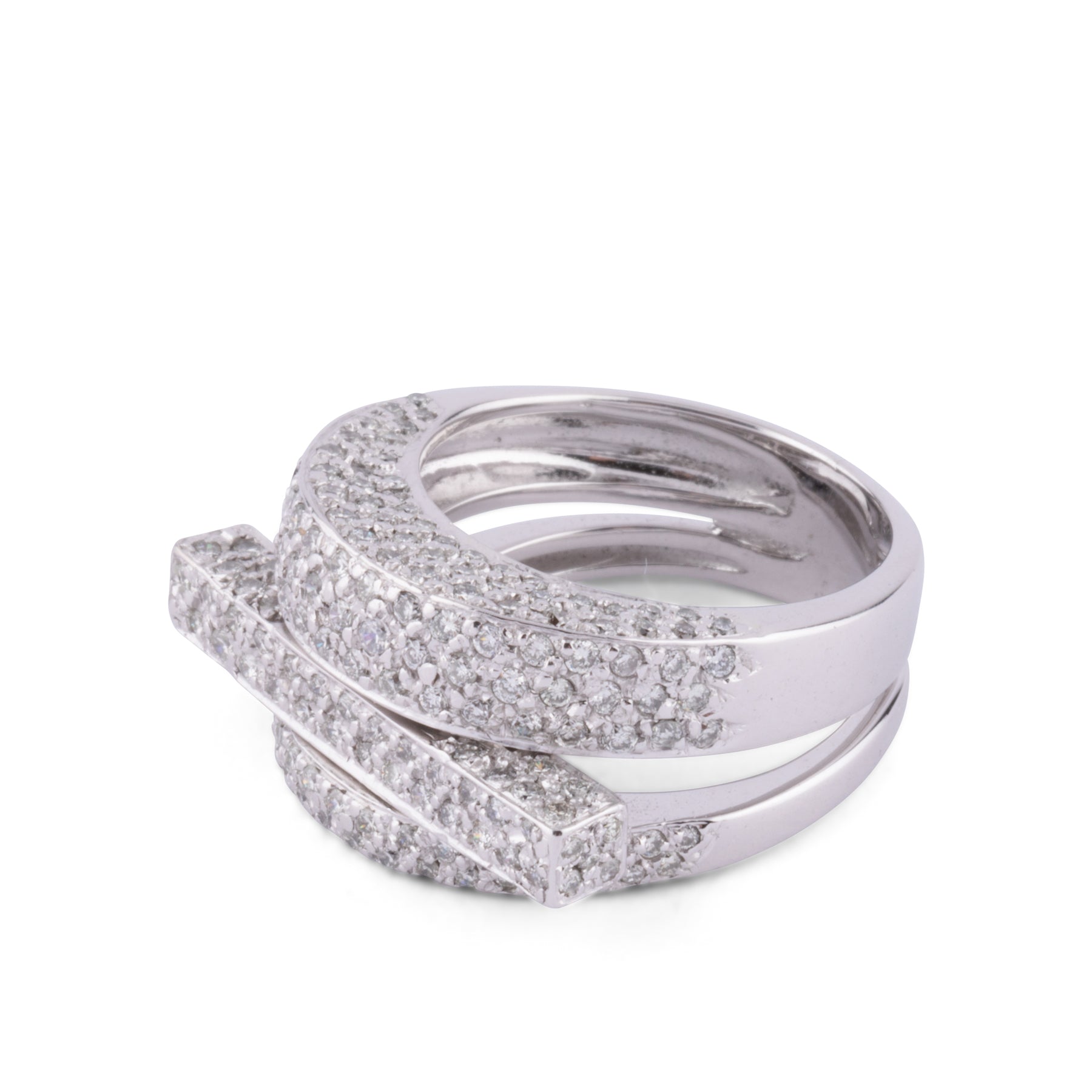 Bague en or gris et diamants asymétrique