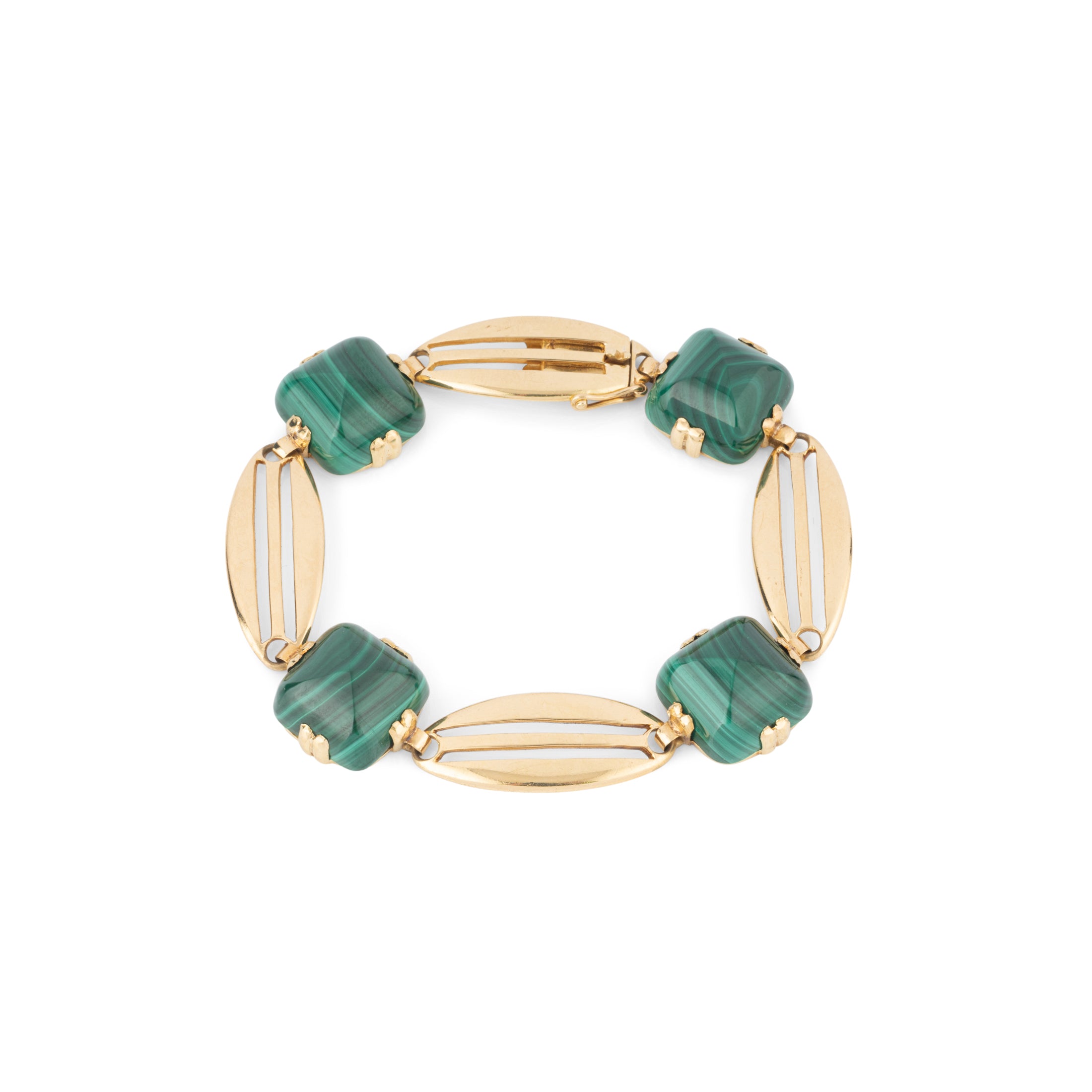 Bracelet en or jaune et malachite en pain de sucre