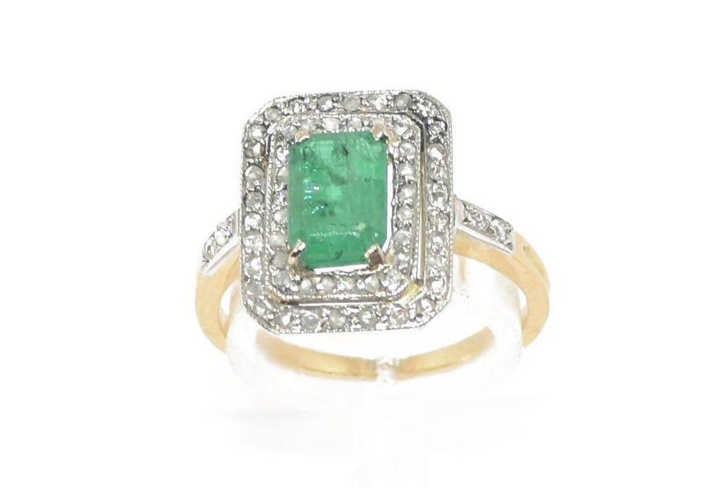 Bague or jaune et argent ornée d'une émeraude 1900 - adalgyseboutique