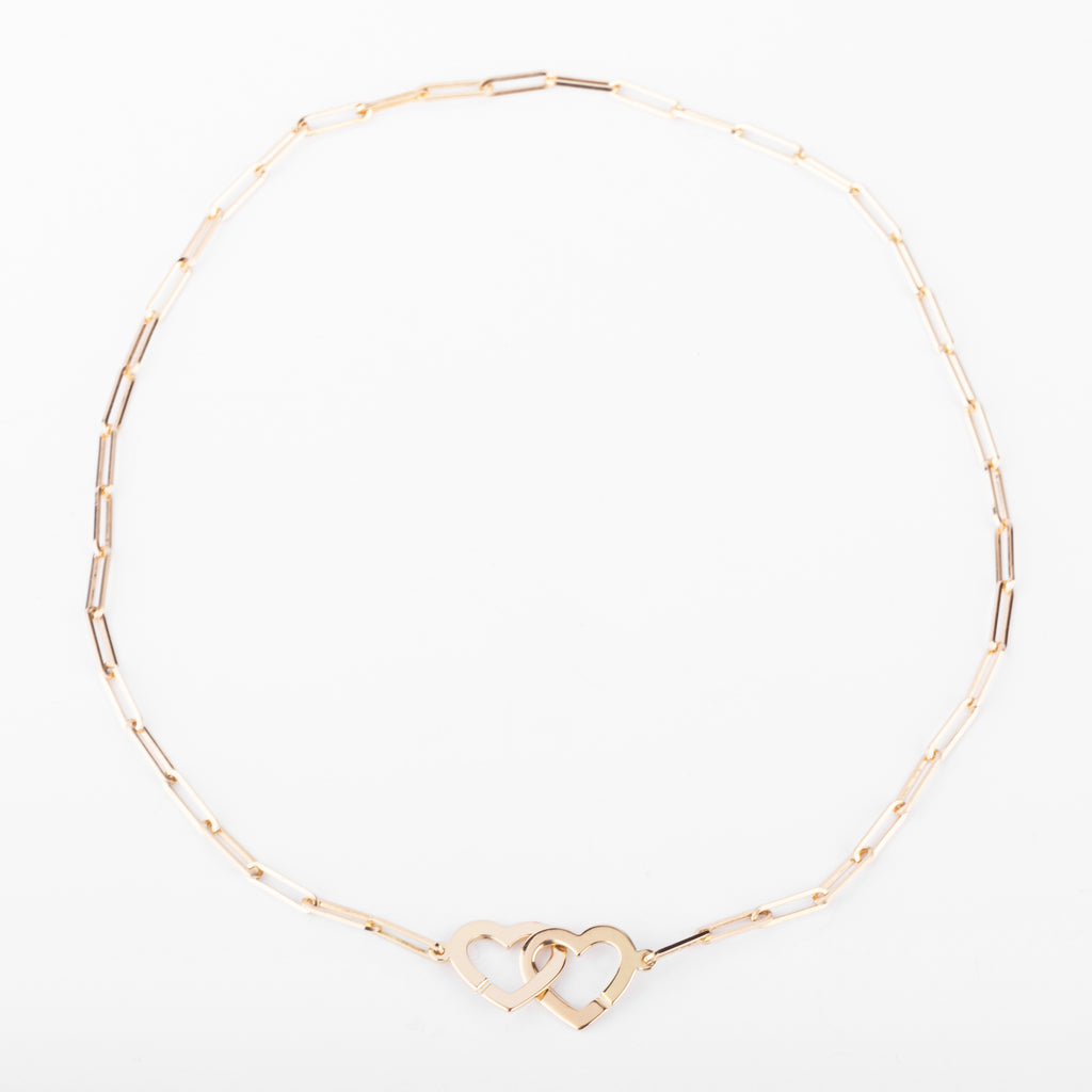 Collier or rose Dinh Van formant 2 cœurs