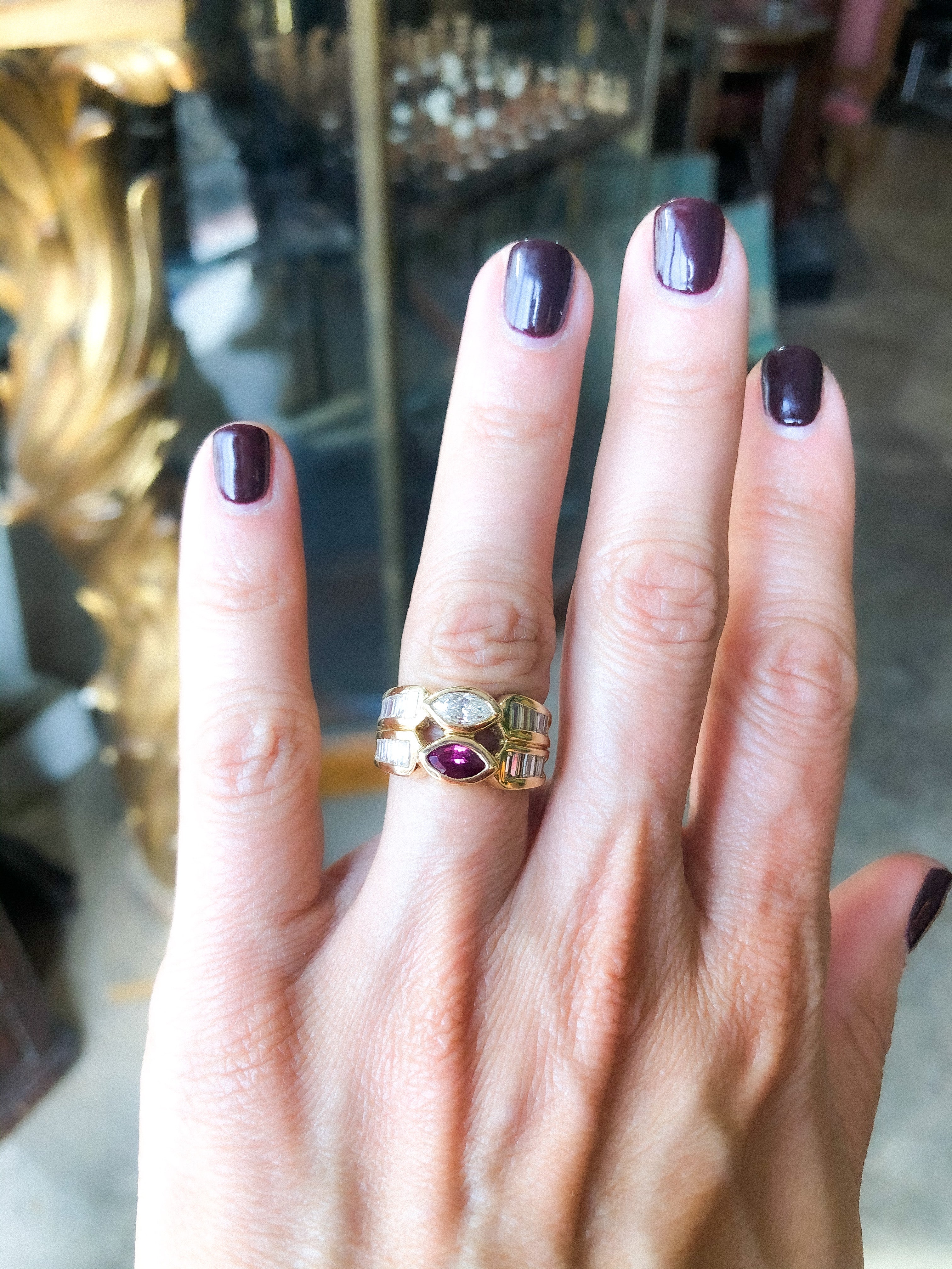 Bague or jaune en toi et moi rubis et diamant
