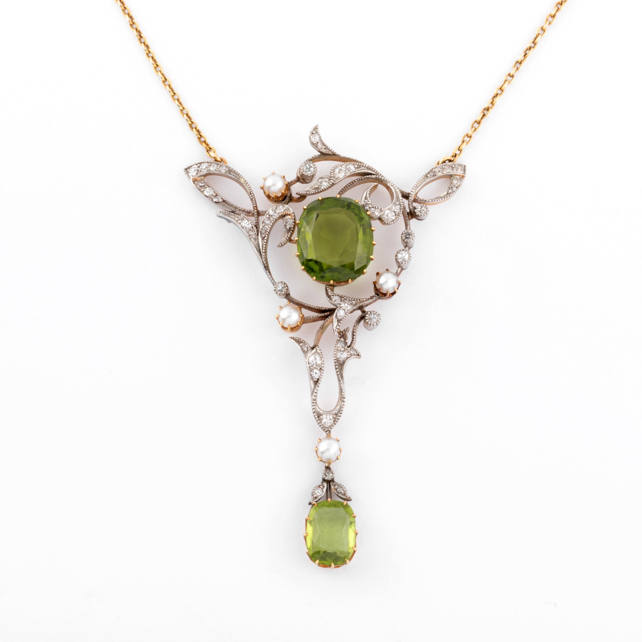 Collier or jaune et Argent Napoléon III orné de Péridot