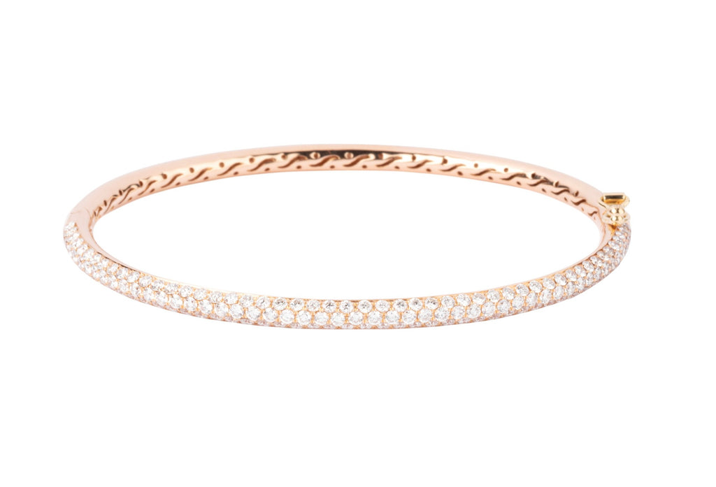 bracelet jonc ouvrant en or rose serti de 3 lignes de diamant
