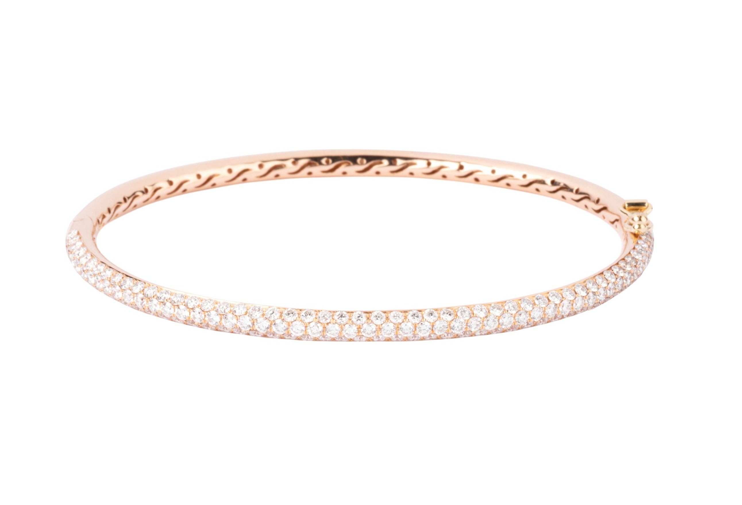 bracelet jonc ouvrant en or rose serti de 3 lignes de diamant