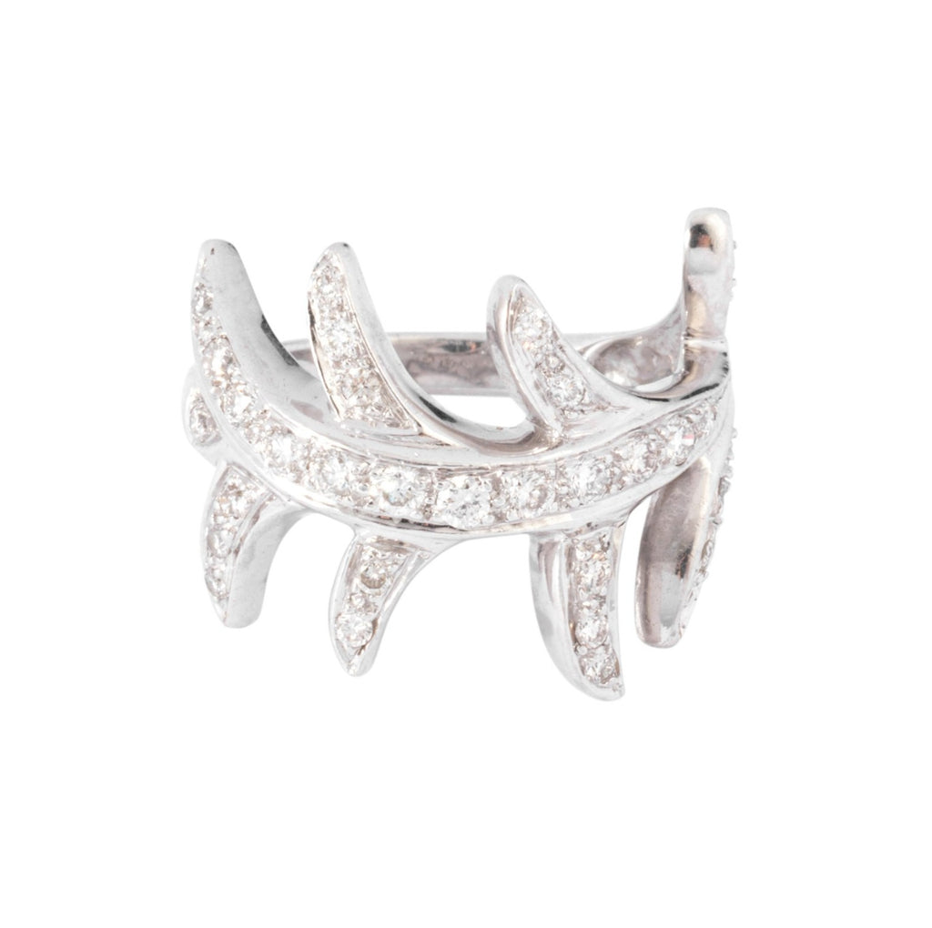 Bague or gris feuillages en diamant