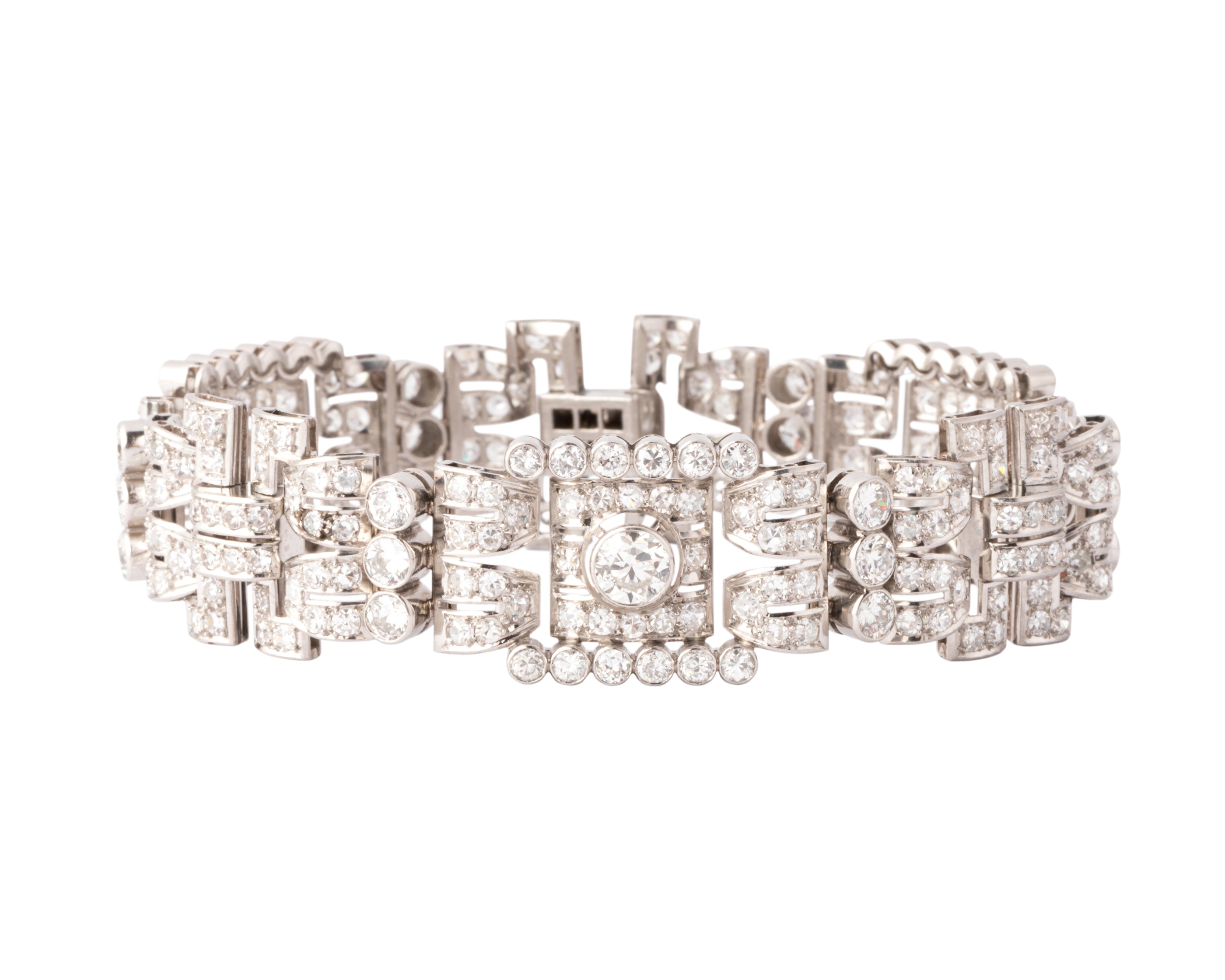 Bracelet platine et diamant art décot à motifs rectangulaires