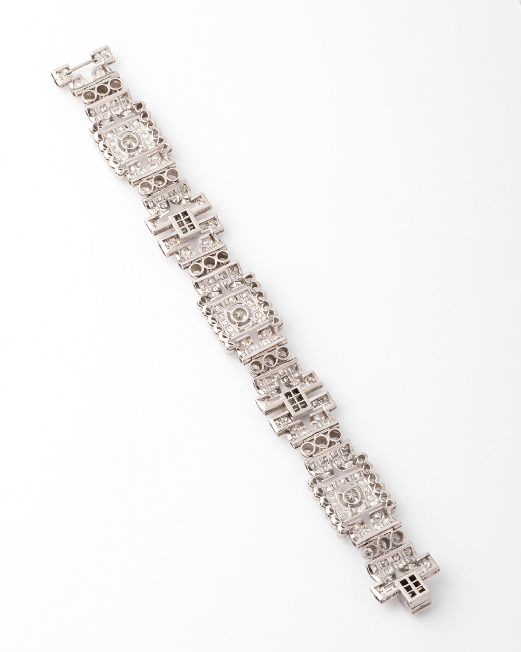 Bracelet platine et diamant art décot à motifs rectangulaires