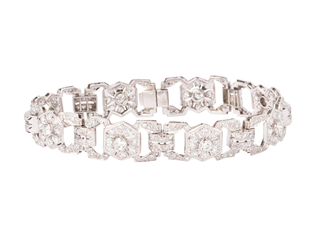 Bracelet or gris et platine au motifs octogonaux